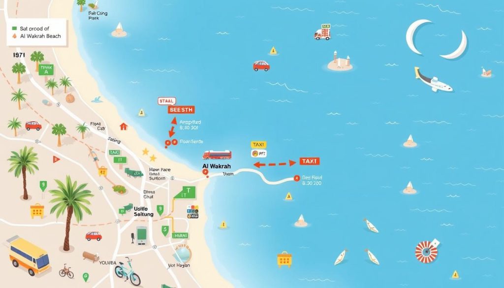 Transportation options to Al Wakrah beach map Transportation options to Al Wakrah beach map