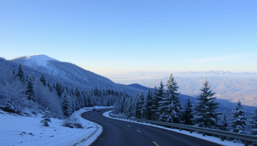 Winter mountain drives in Blue Ridge Mountains Winter mountain drives in Blue Ridge Mountains