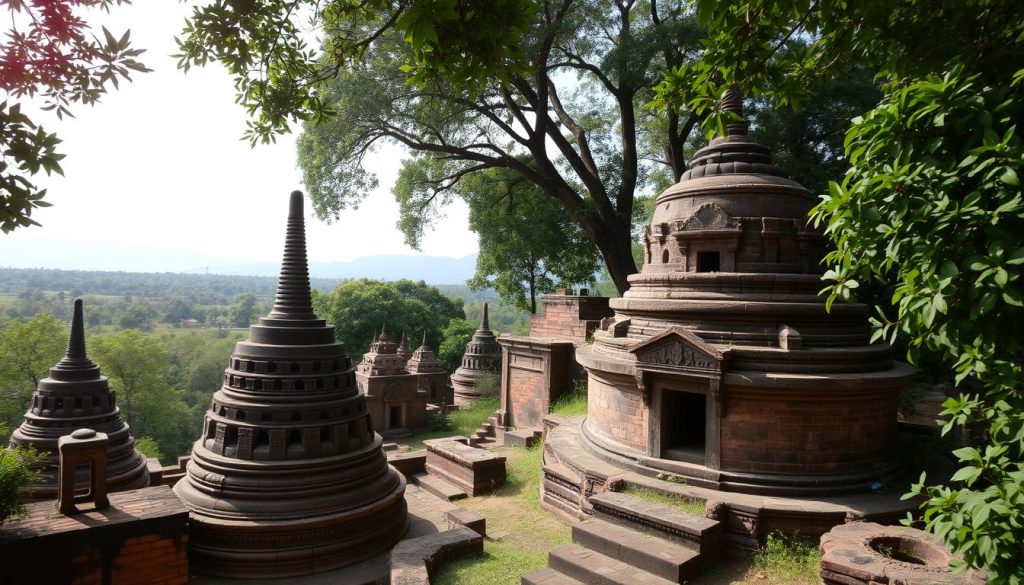 ancient stupas and ruins near Lumbini