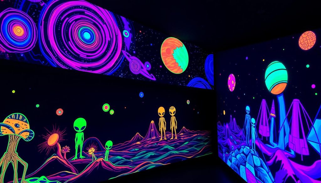 blacklight art at the Roswell Spacewalk blacklight art at the Roswell Spacewalk