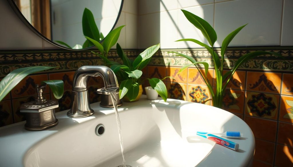 brushing teeth with tap water in Sri Lanka