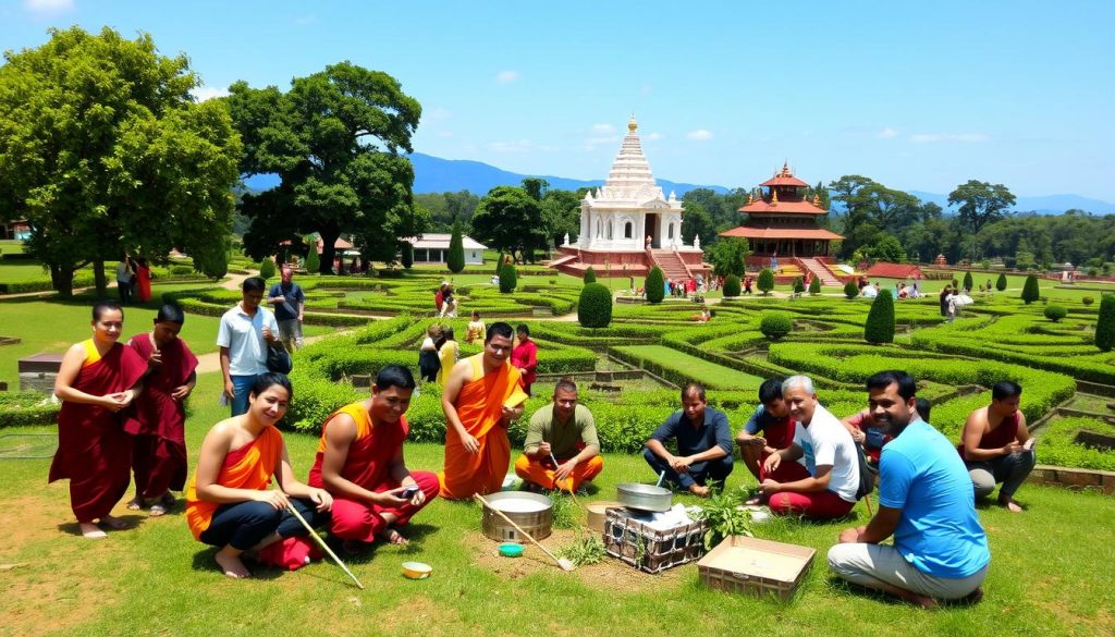 connecting with fellow volunteers in Lumbini