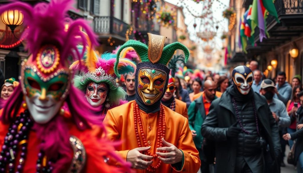 masked parades during Mardi Gras