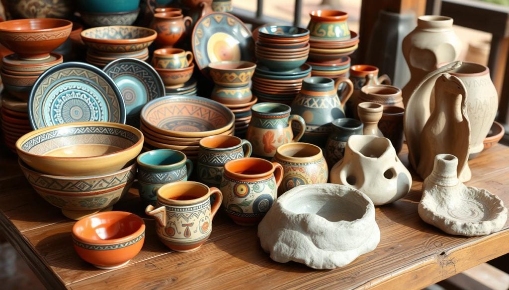 variety of functional Taos pottery and sculptural Taos ceramics