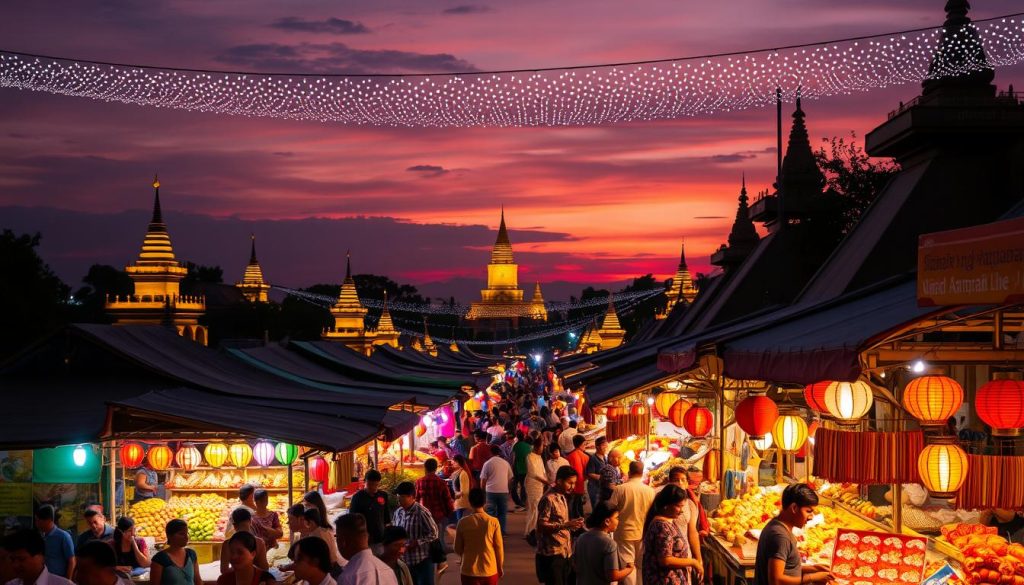Bagan evening market vibrant atmosphere Bagan evening market vibrant atmosphere