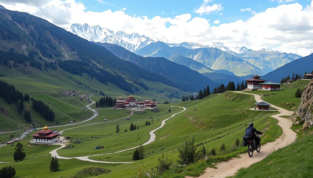 Bumthang cycling scene Bumthang cycling scene