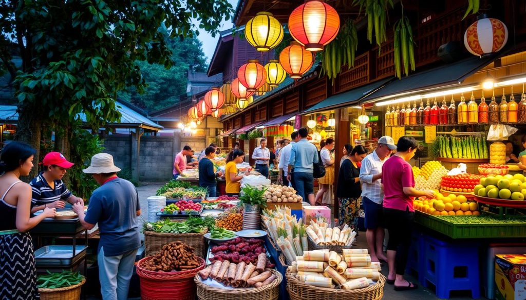Dining options at weekend markets in Luang Prabang Dining options at weekend markets in Luang Prabang