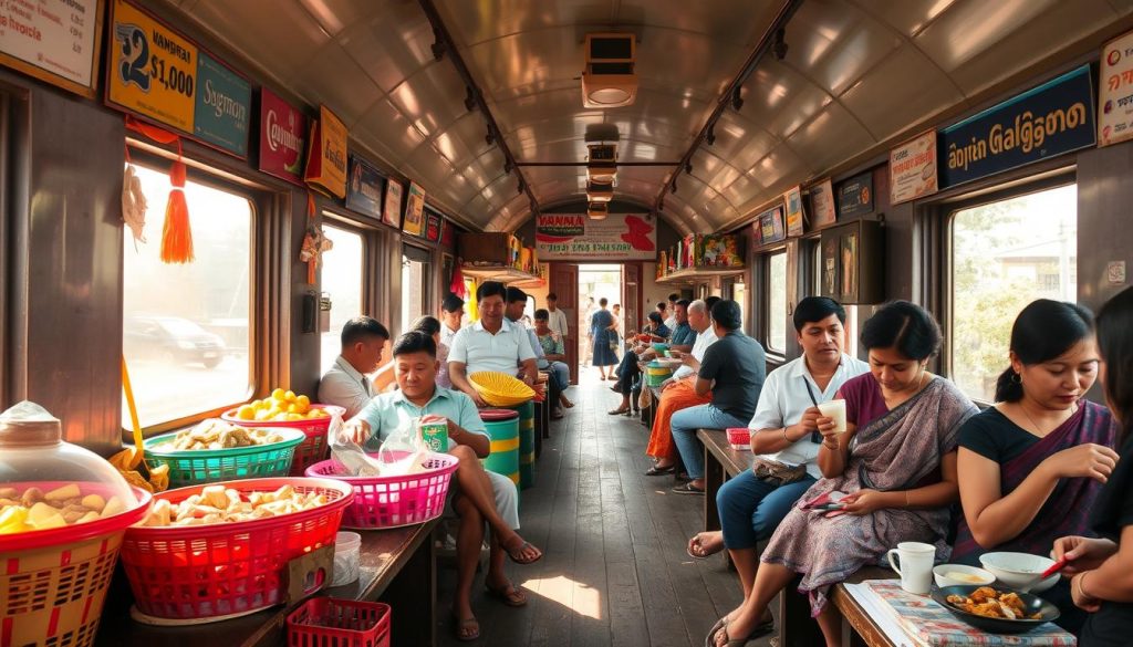 Food vendors on Yangon train Food vendors on Yangon train