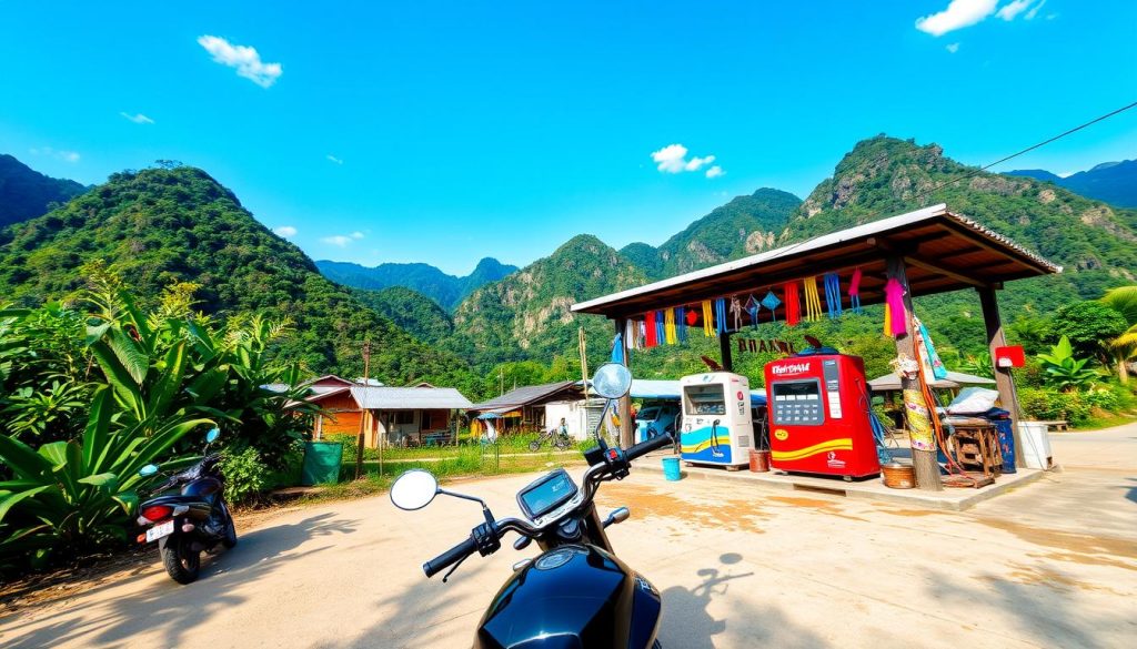Fueling your motorbike in Vang Vieng Fueling your motorbike in Vang Vieng