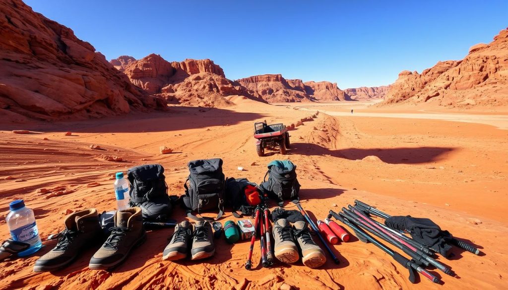 Hiking preparation in Wadi Rum Hiking preparation in Wadi Rum