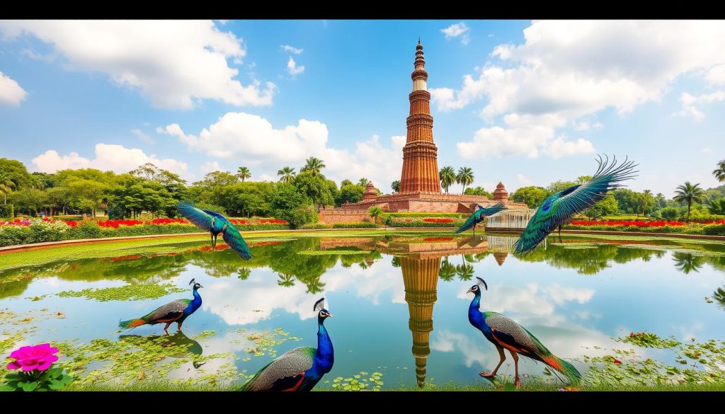 Hiran Minar and Peacocks Hiran Minar and Peacocks