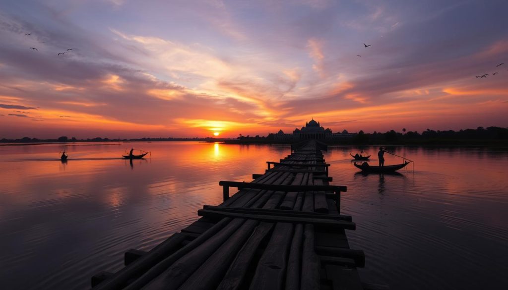 Mandalay Burma sunset locations at U Bein Bridge Mandalay Burma sunset locations at U Bein Bridge