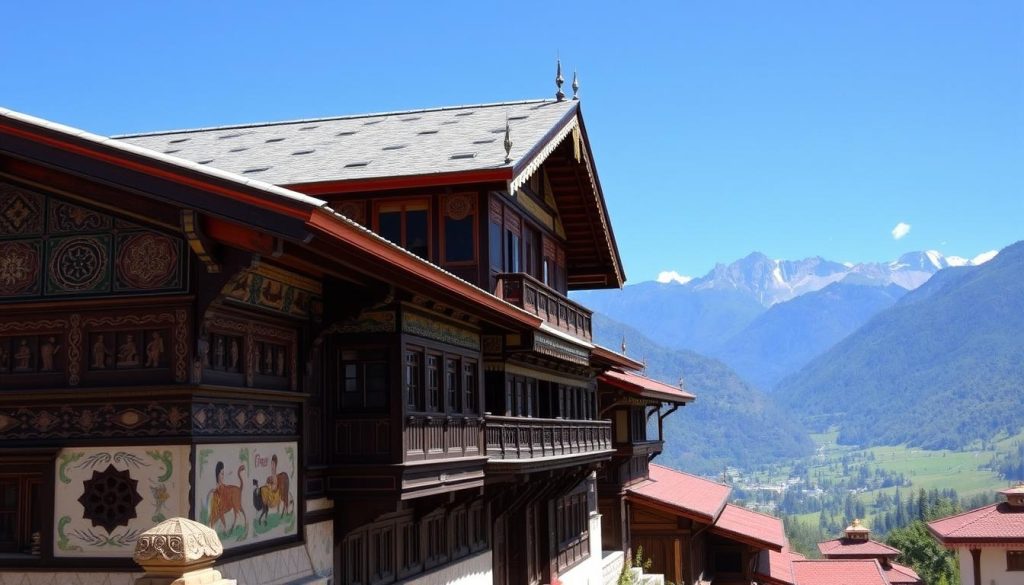 Punakha traditional homes showcasing architectural design in Bhutan Punakha traditional homes showcasing architectural design in Bhutan