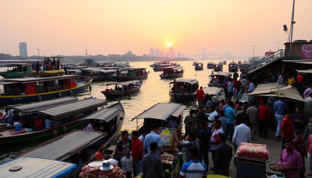 Sadarghat River Port bustling activities Sadarghat River Port bustling activities