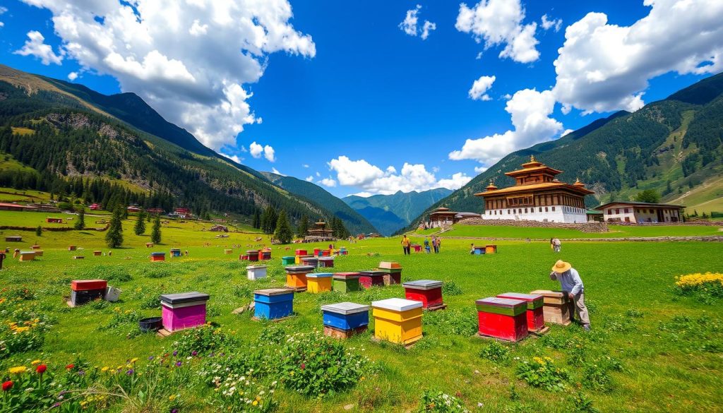 Visiting bee farms in Bumthang Visiting bee farms in Bumthang