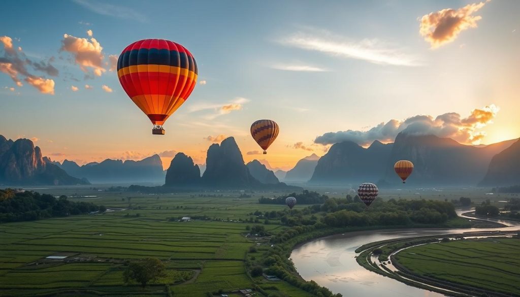 hot air balloon adventure in Vang Vieng hot air balloon adventure in Vang Vieng