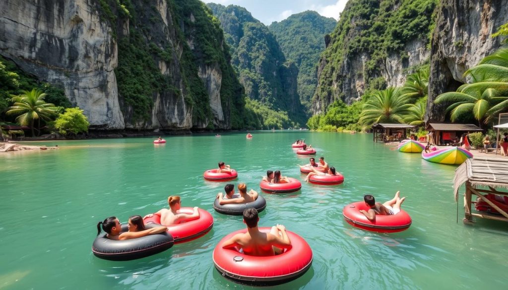 tubing in Nam Song River tubing in Nam Song River