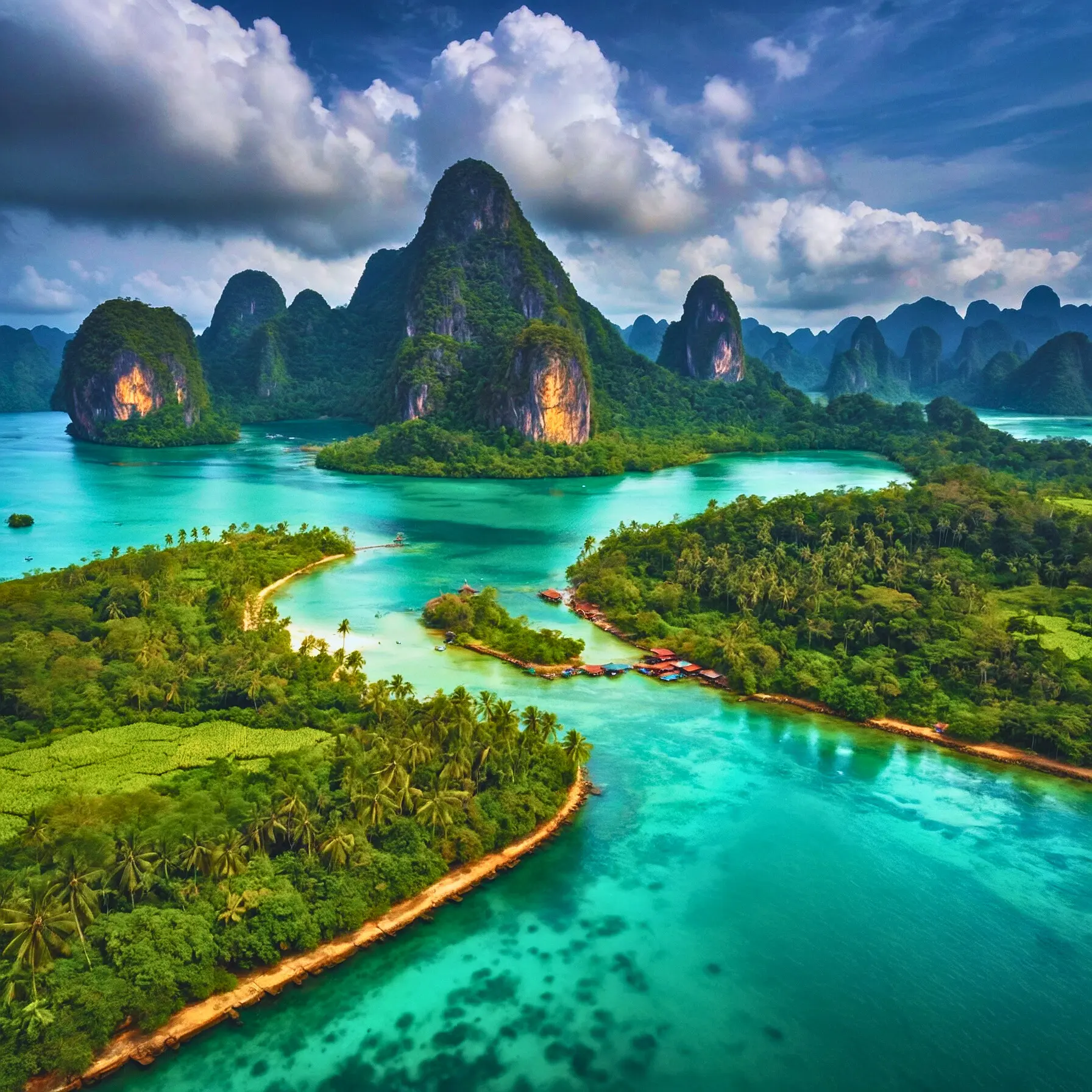 a body of water with islands and mountains