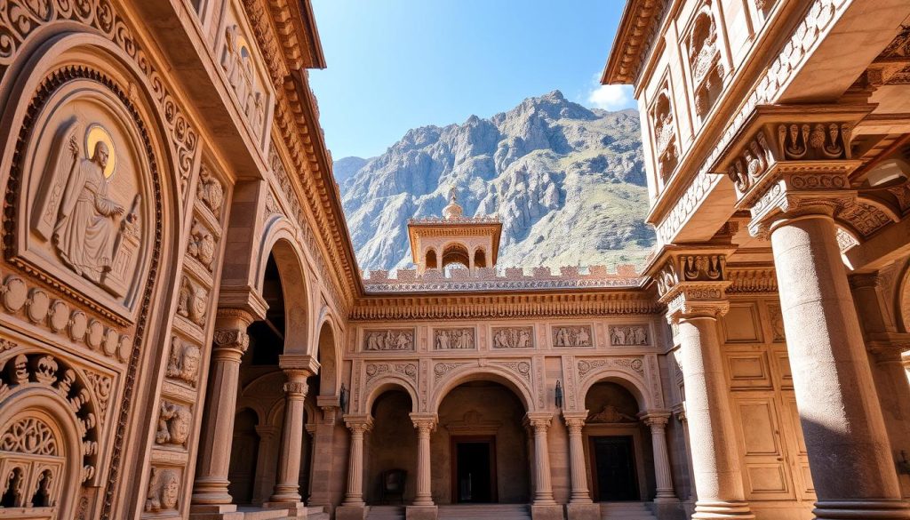 Artistic elements of Tatev Monastery showcasing intricate stone carvings and decorative arts in religious architecture. Artistic elements of Tatev Monastery showcasing intricate stone carvings and decorative arts in religious architecture.