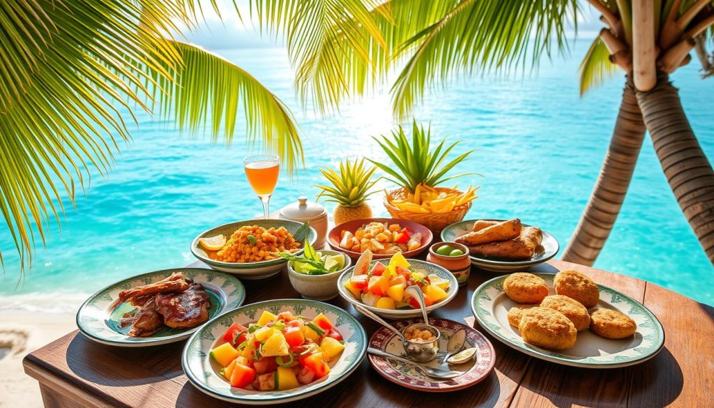 Caribbean cuisine delicacies in Grace Bay Caribbean cuisine delicacies in Grace Bay