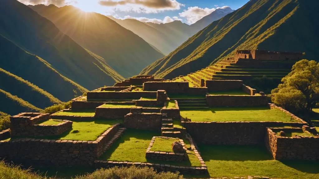 a stone terraces in a valley