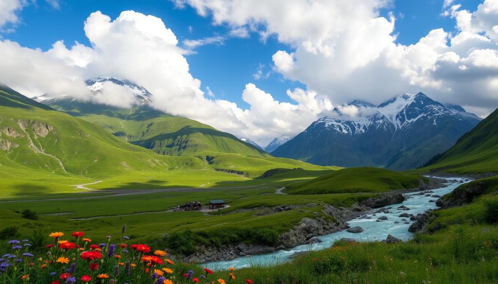 Kazbegi scenery showcasing nature and mountains Kazbegi scenery showcasing nature and mountains