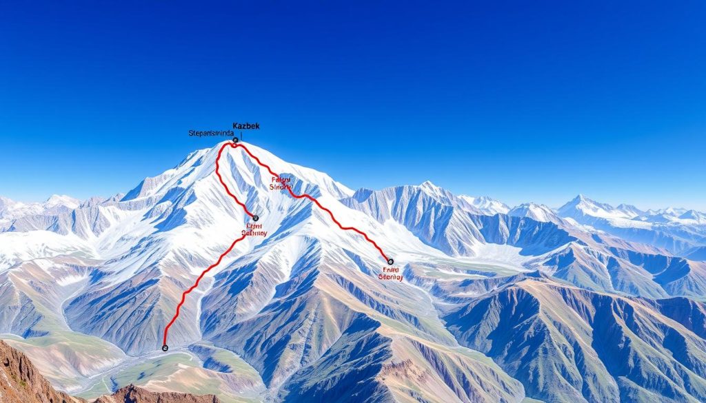 Kazbek climbing route overview Kazbek climbing route overview