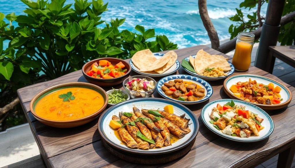 Maldivian cuisine showcasing local dishes Maldivian cuisine showcasing local dishes