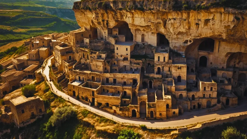 a stone building on a cliff