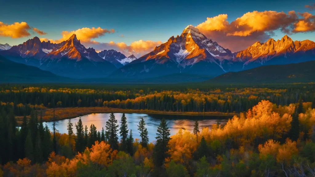 a lake surrounded by trees and mountains