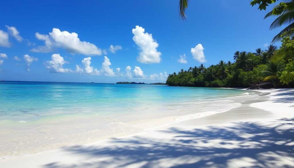 Sapodilla Bay Beach with white sand and crystal clear waters Sapodilla Bay Beach with white sand and crystal clear waters