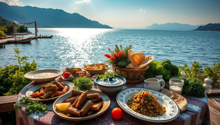 Traditional Armenian cuisine near Lake Sevan