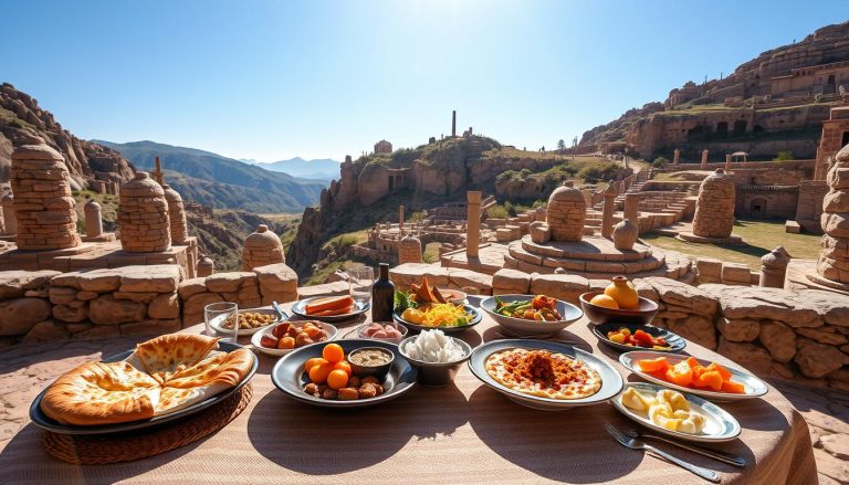 What are some traditional Georgian dishes to try while visiting Uplistsikhe?