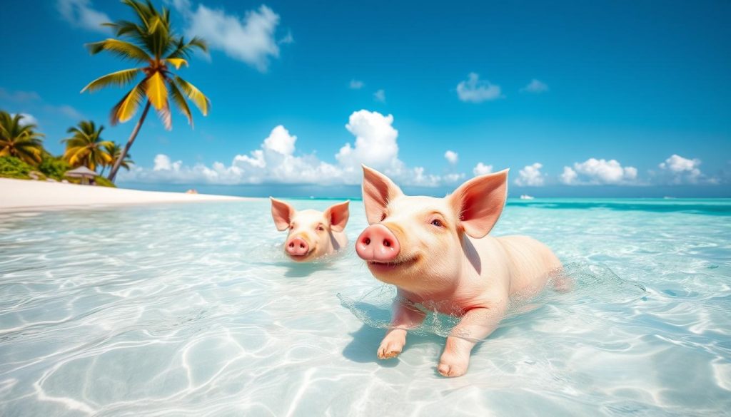 Exuma pigs swimming Exuma pigs swimming