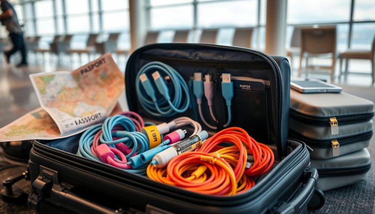 How can I keep my cords organized in my luggage?
