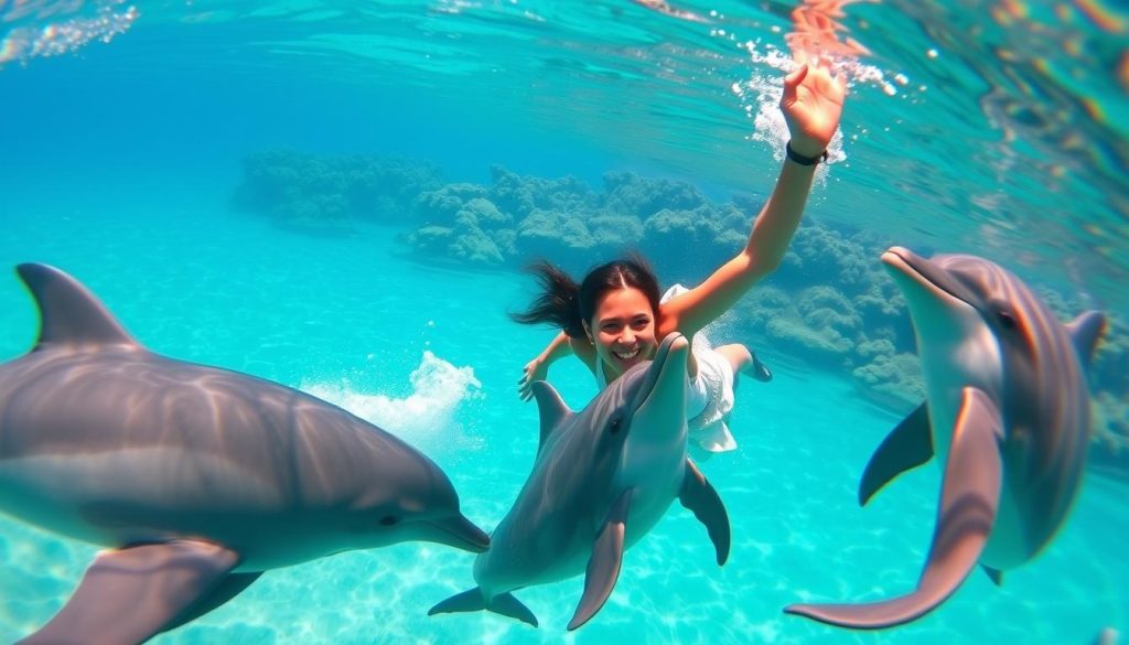 Interacting with dolphins in Freeport Interacting with dolphins in Freeport
