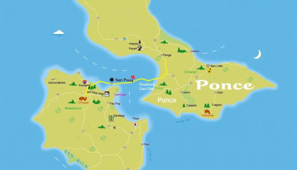 San Juan to Ponce route map San Juan to Ponce route map