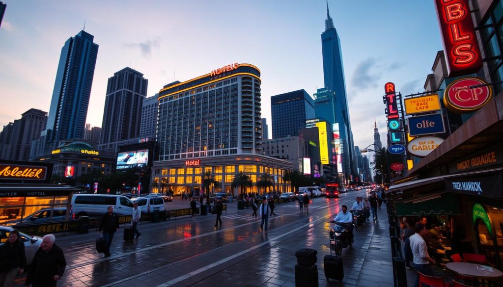 booking a hotel in a bustling city booking a hotel in a bustling city