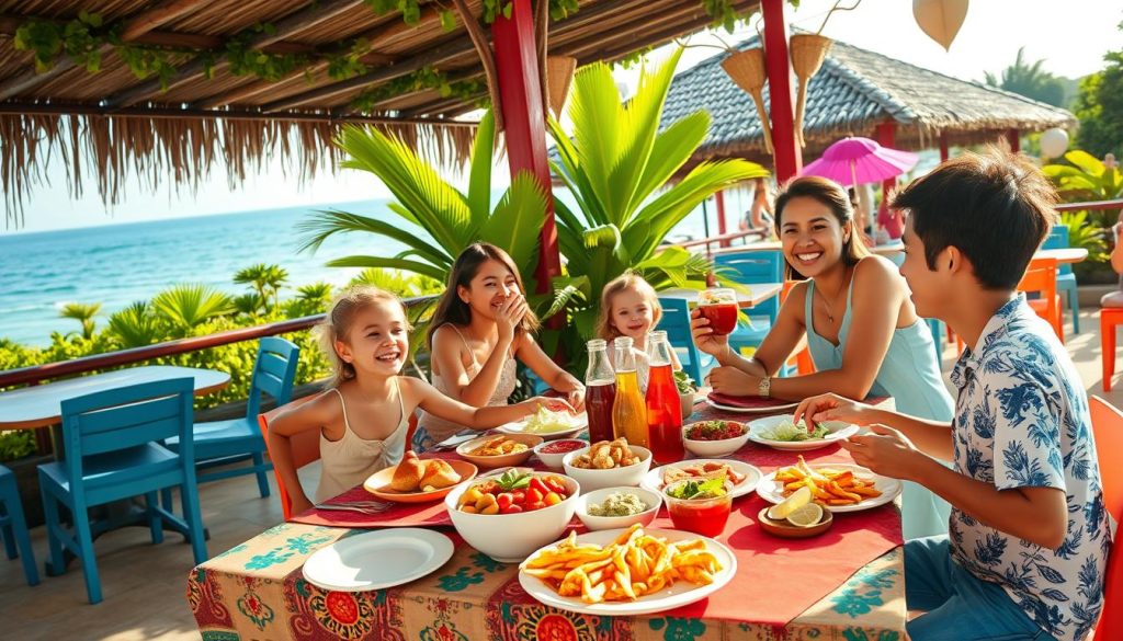 Family dining in Blue Bay Family dining in Blue Bay