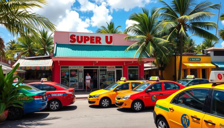 Are there taxis available from the Super U Grocery Store in Grand Case?