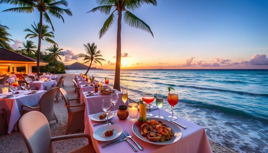 Beachfront dining in Orient Bay Beachfront dining in Orient Bay