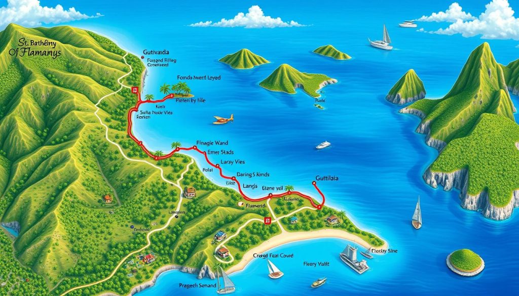 Gustavia to Flamands route map Gustavia to Flamands route map