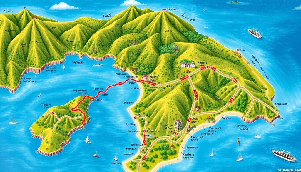 Gustavia to Flamands route map Gustavia to Flamands route map