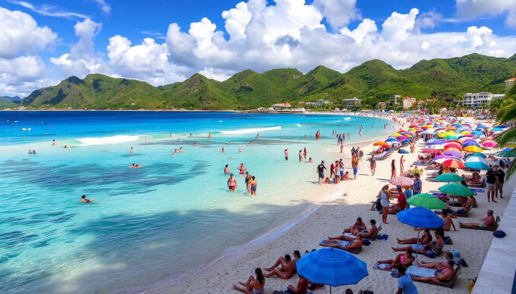 Maho Beach crowds Maho Beach crowds