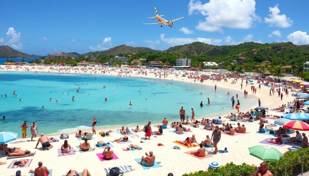 Maho Beach crowds Maho Beach crowds