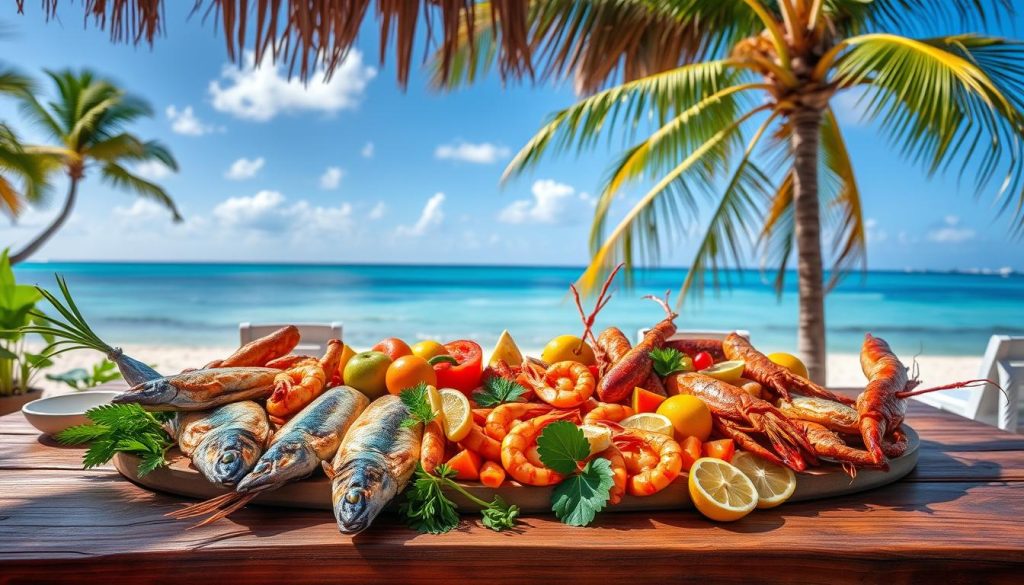 Seafood along Seven Mile Beach Seafood along Seven Mile Beach