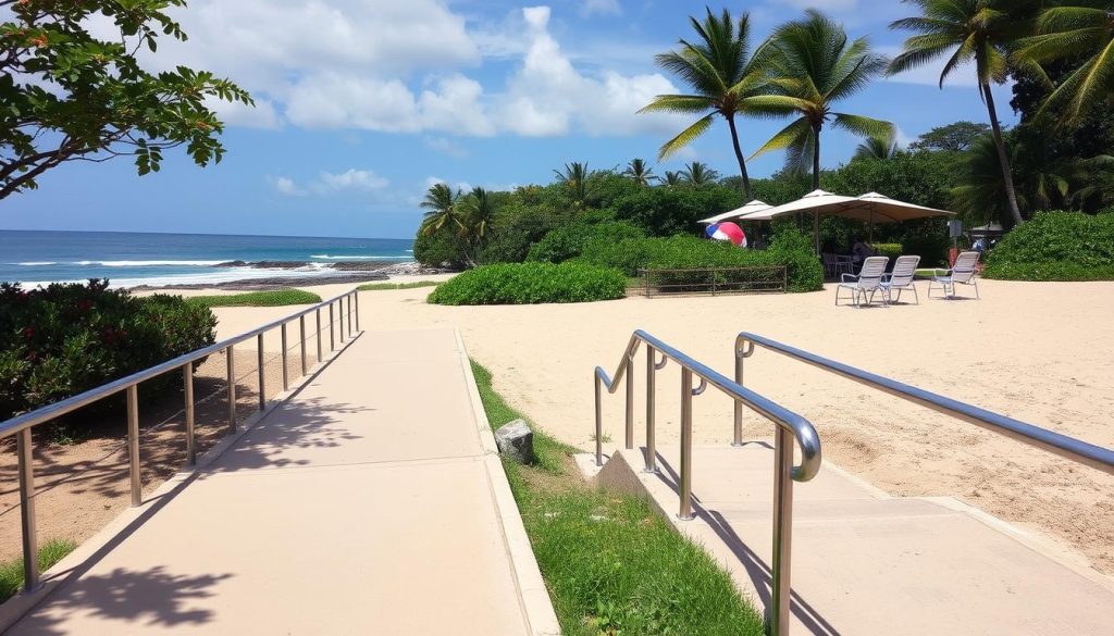 Wheelchair accessible features at Anse de Colombier Wheelchair accessible features at Anse de Colombier