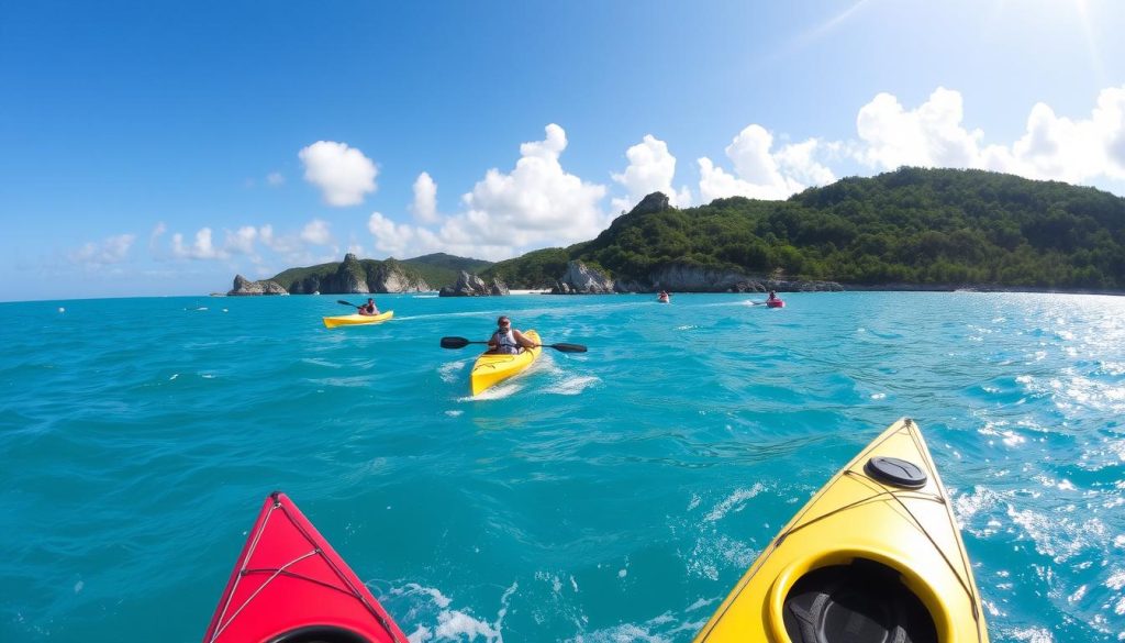 kayaking around Pigeon Island kayaking around Pigeon Island