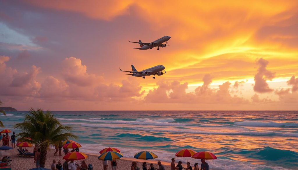 plane landing at Maho Beach plane landing at Maho Beach