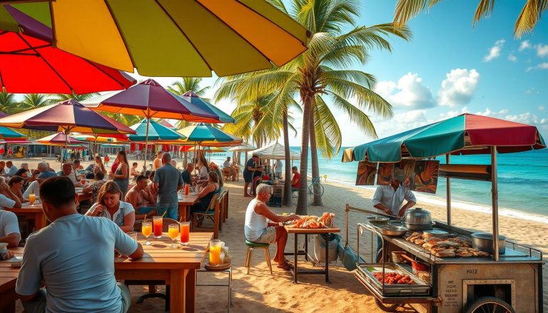Are there any restaurants or food stands near Levera Beach?
